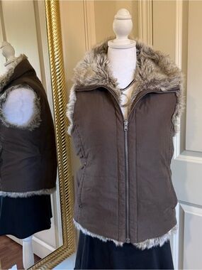 Faux Fur Trim Brown (reversible) Vest Jacket